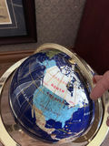 Decorative blue world globe on metal stand - thumbnail 3 of 3