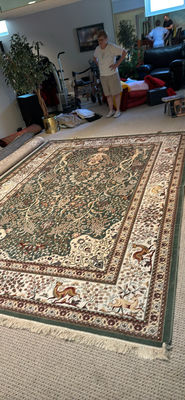 Green-centered oriental area rug with floral border - Image 1 of 4