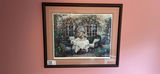 Beige striped sofa with stuffed teddy bears and framed wall art - thumbnail 6 of 7
