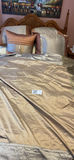 Ornate wooden bed with satin gold and taupe bedding set - thumbnail 1 of 4