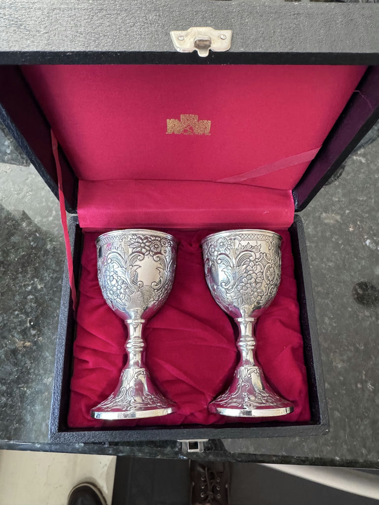 Two engraved silver pewter goblets in presentation box - image 3 of 3