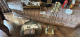 Brass fireplace tool set with log carrier and pinecone decor - thumbnail 2 of 3