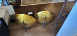 Two ornate gold-toned engraved plates on stands with a glass dish and Bombay display box - thumbnail 6 of 6