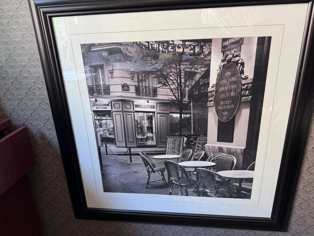Framed black-and-white Paris street cafe photograph - image 1 of 2