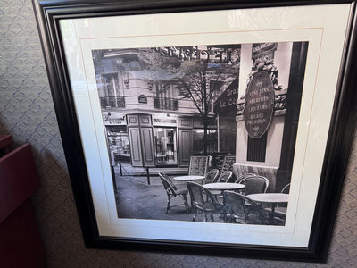 Framed black-and-white Paris street cafe photograph - Image 1 of 2