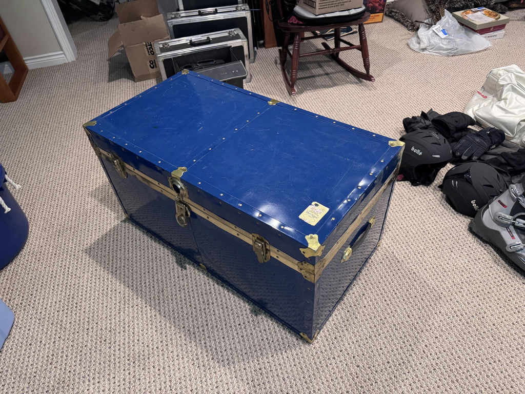 Blue metal trunks with brass hardware - image 4 of 4