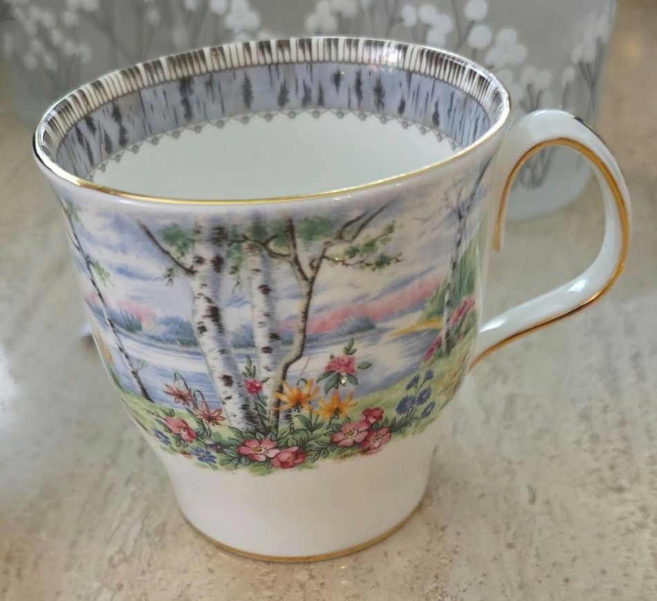 Royal Albert Silver Birch Bone China 4 Mugs, 4 Dishes; Plus 4 Old-Fashioned, 4 Highball Drinks Glasses - image 2 of 6