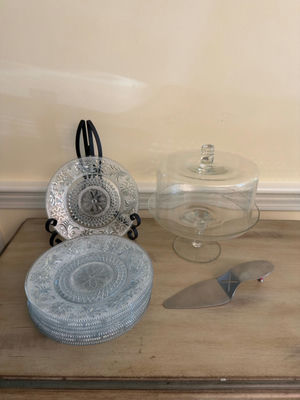 Clear Depression Glass and Cake Dish - Image 1 of 6
