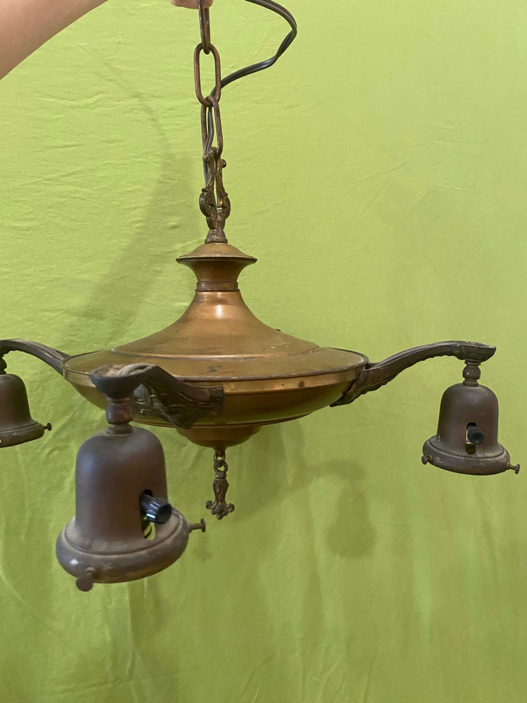 Brass Pan Light Chandelier - image 1 of 7
