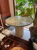 Glass Table with Travertine Base - thumbnail 1 of 2