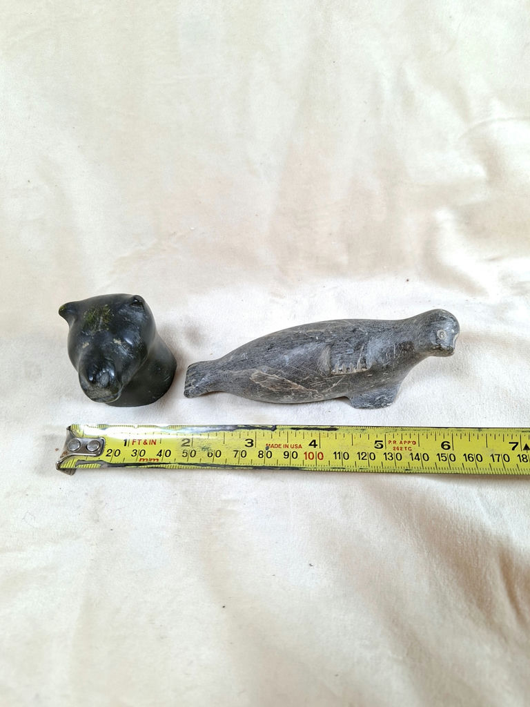Vintage Inuit Soapstone Carvings, Polar bear and Seal, Unsigned - image 1 of 6