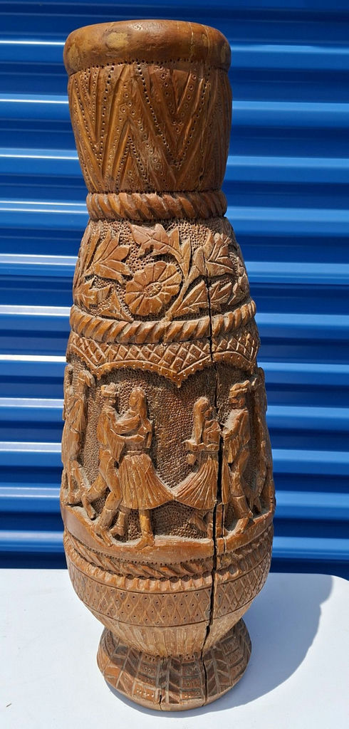 Carved Wooden Decorative Vase, 27" Very Unique Art Piece - image 1 of 6