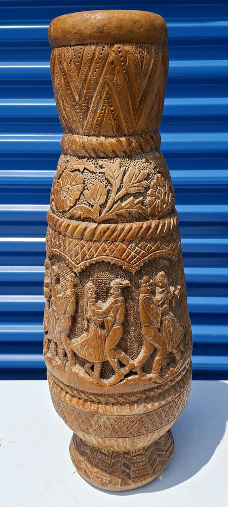 Carved Wooden Decorative Vase, 27" Very Unique Art Piece - image 3 of 6