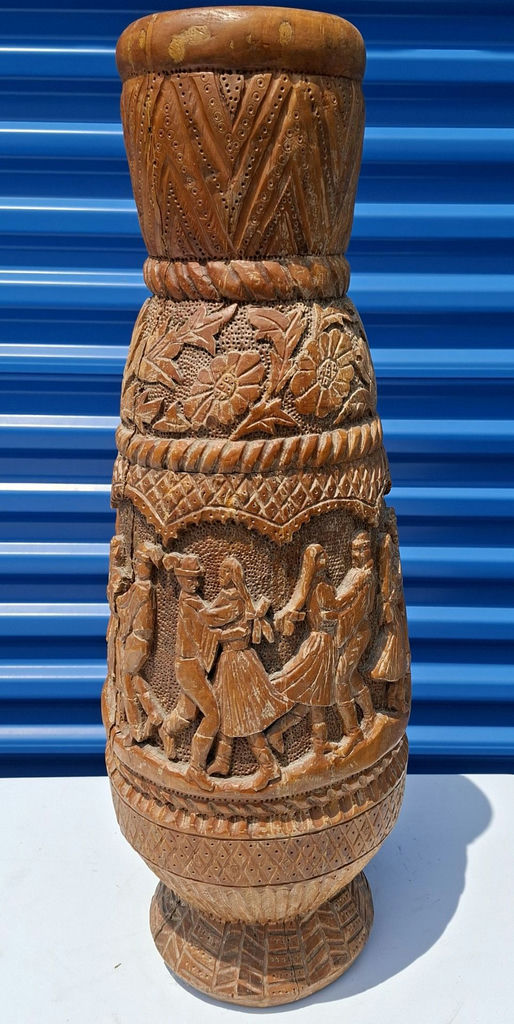 Carved Wooden Decorative Vase, 27" Very Unique Art Piece - image 2 of 6