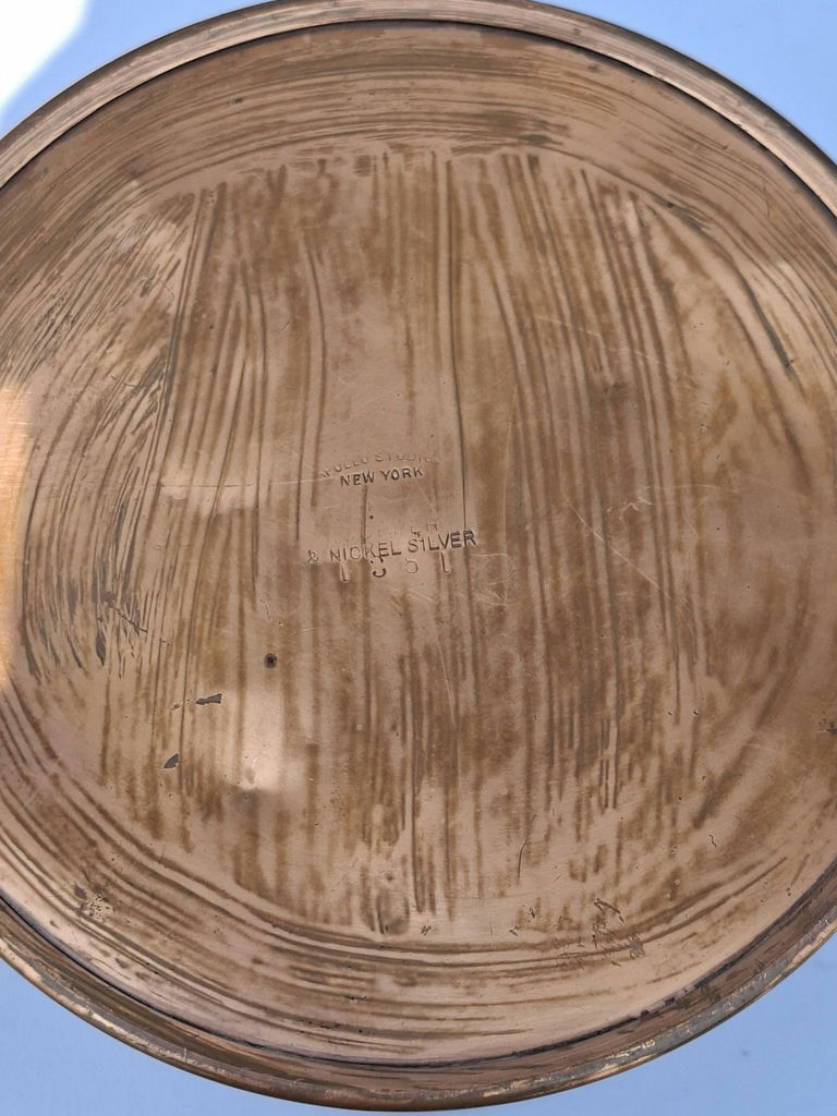 RARE Apollo Studio Copper Round Container with Decorative Brass Band, Marked NICKEL SILVER NEW YORK - image 8 of 8
