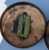 RARE Apollo Studio Copper Round Container with Decorative Brass Band, Marked NICKEL SILVER NEW YORK - thumbnail 7 of 8