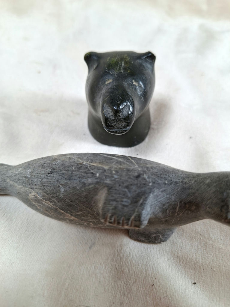 Vintage Inuit Soapstone Carvings, Polar bear and Seal, Unsigned - image 4 of 6