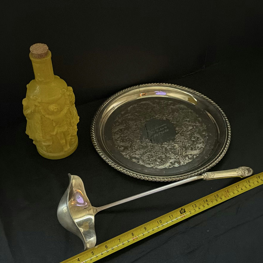 Silver-Tone Serving Tray, Ladle, and Yellow Glass Bottle - image 5 of 5