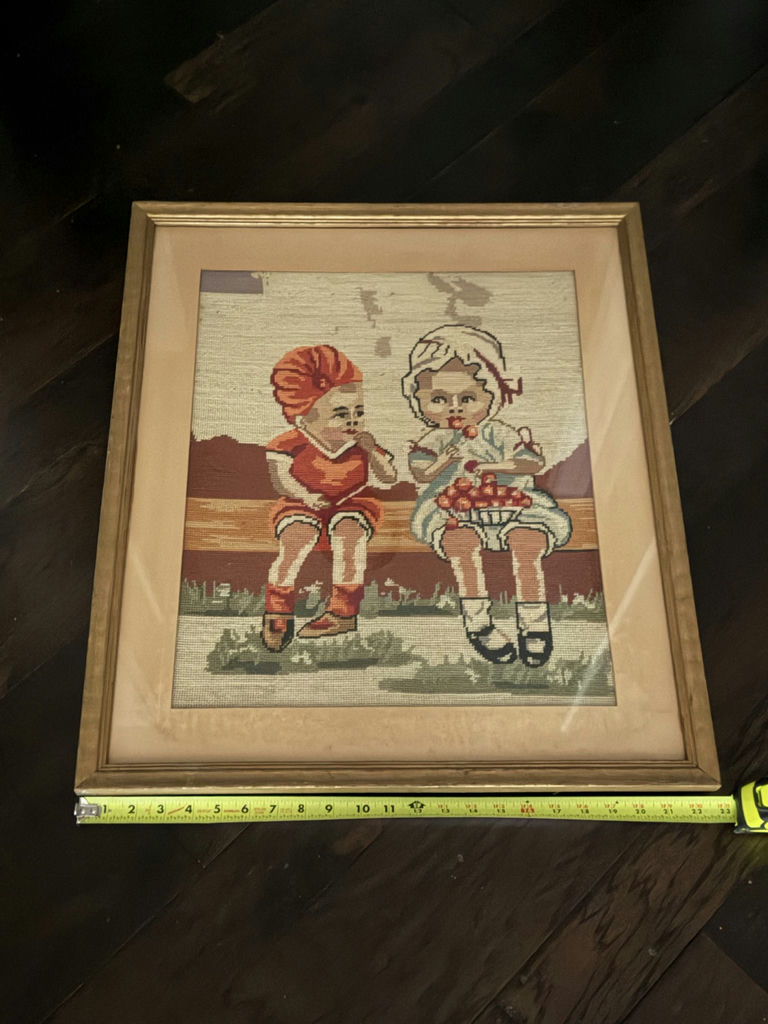 Framed Needlepoint Artwork of Two Children - image 3 of 4