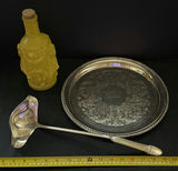 Silver-Tone Serving Tray, Ladle, and Yellow Glass Bottle - thumbnail 1 of 5