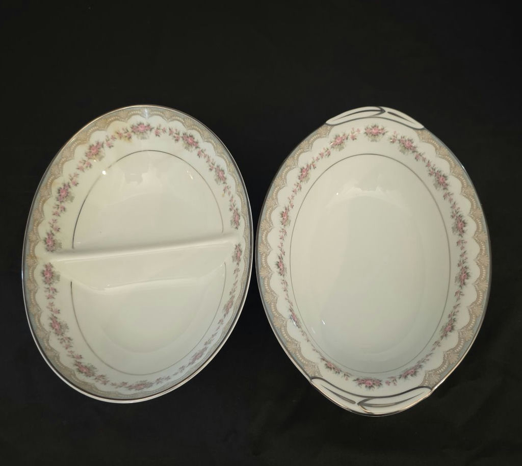 Porcelain dinnerware set with pink floral border and gold trim - image 2 of 6