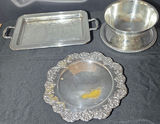 Silver-plated serving ware with glass dishes and hourglass timer - thumbnail 1 of 13