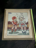 Framed Needlepoint Artwork of Two Children - thumbnail 1 of 4