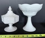 White Milk Glass Pedestal Bowl and Covered Dish - thumbnail 1 of 6