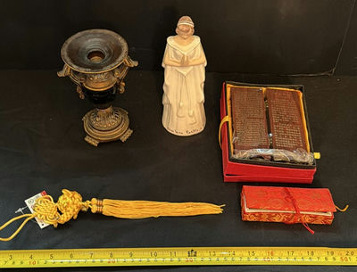 Decorative Vase, Porcelain Figurine, Peking Opera Plaque, Tassel Ornament, and Bookmark - Image 1 of 5