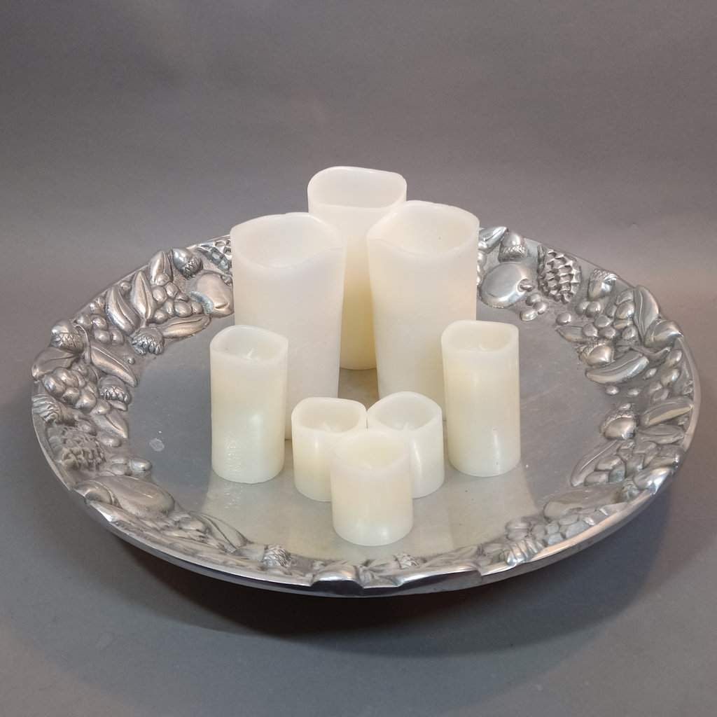 Large Pewter Charger & Battery-Operated Candles - image 1 of 12