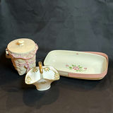 Vintage Dresser Items - Longaberger Basket, Nippon Porcelain Basket and Teleflora Dish - thumbnail 1 of 17