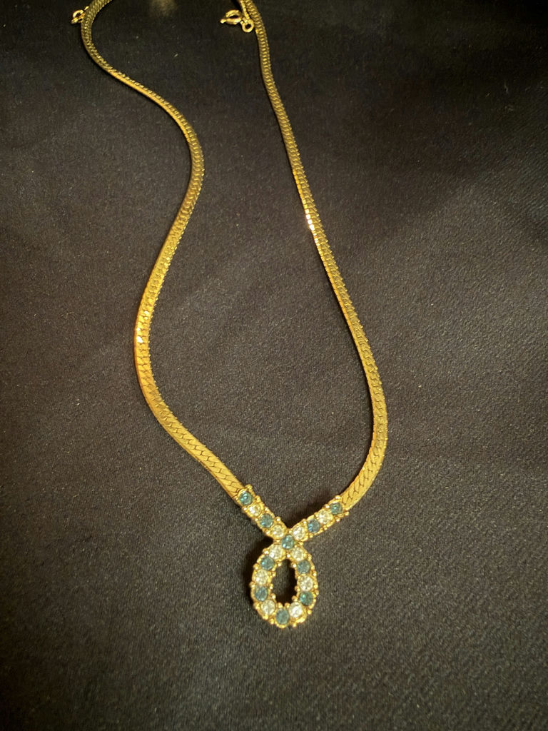 Gold-Tone Necklace with Blue and Clear Stone Pendant - image 2 of 3