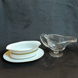 Vintage Porcelain Gravy Boat with Underplate and Glass Sauce Server - thumbnail 1 of 2