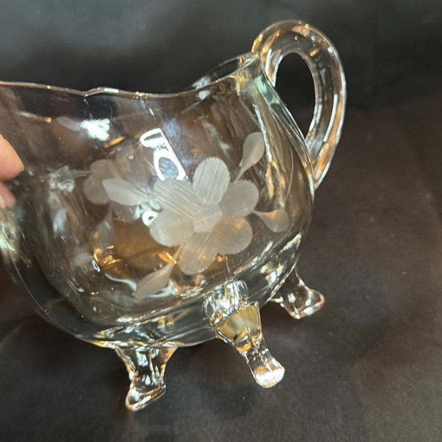 Vintage Clear Etched Glass Pitcher and Various Serving Pieces - image 12 of 17