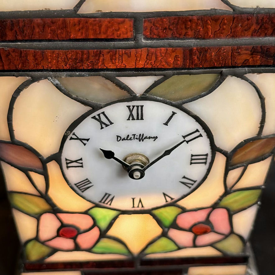 Vintage Dale Tiffany Stained Glass Table Clock Lamp - image 4 of 4
