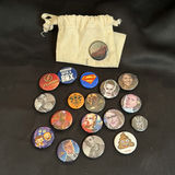 Collection of Character Pinback Buttons with Drawstring Pouch - thumbnail 1 of 1