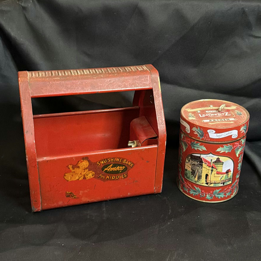 Vintage Metal Shoe Shine Bank and Lambertz Cookie Tin - image 1 of 15