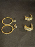 Two Pairs of Gold-Tone Rhinestone Earrings Including Richelieu - thumbnail 1 of 6