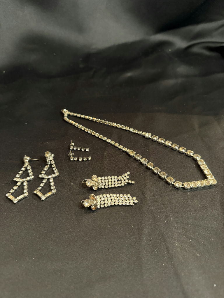 Vintage Rhinestone Necklace and Assorted Earrings - image 1 of 5