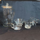 Vintage Clear Etched Glass Pitcher and Various Serving Pieces - thumbnail 1 of 17