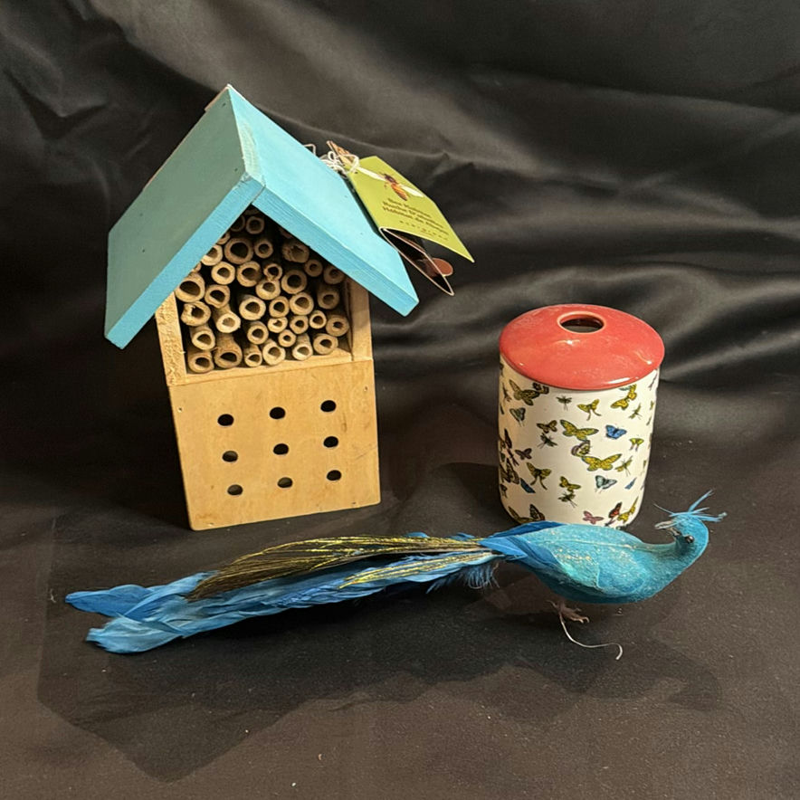 Ceramic Butterfly Container, Bee Habitat, and Decorative Blue Bird - image 1 of 12