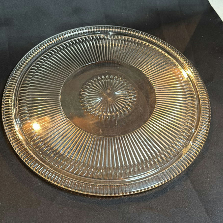 Vintage Clear Glass Cake Plate and Serving Tray Possibly Jeannette and Orrefors - image 7 of 10