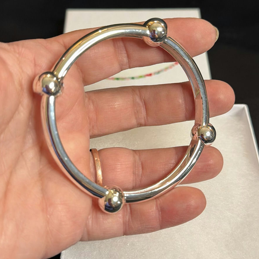 Silver-Tone Ball Accent Bangle Bracelet w/ Original Box - image 3 of 3