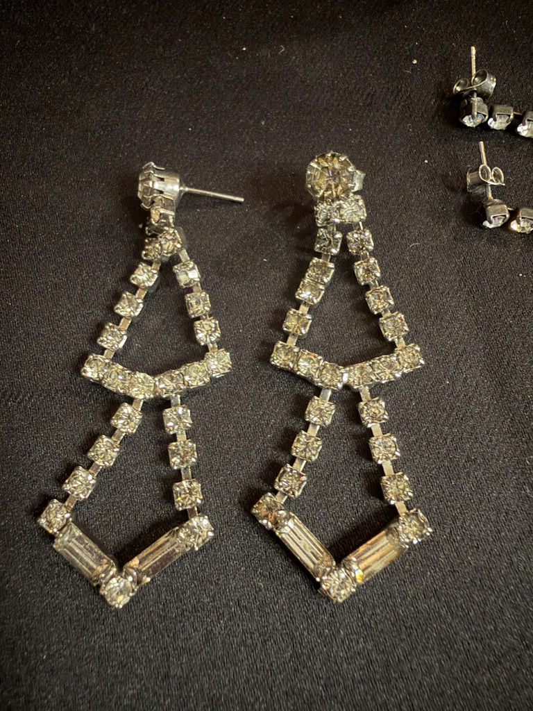 Vintage Rhinestone Necklace and Assorted Earrings - image 2 of 5