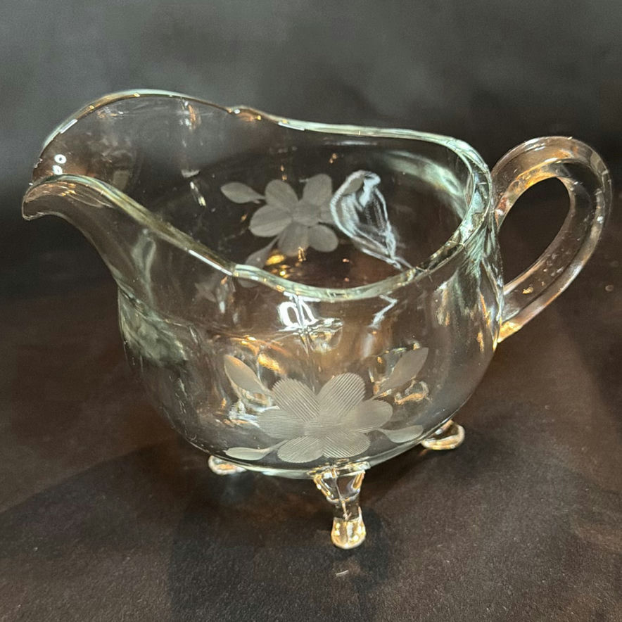 Vintage Clear Etched Glass Pitcher and Various Serving Pieces - image 11 of 17