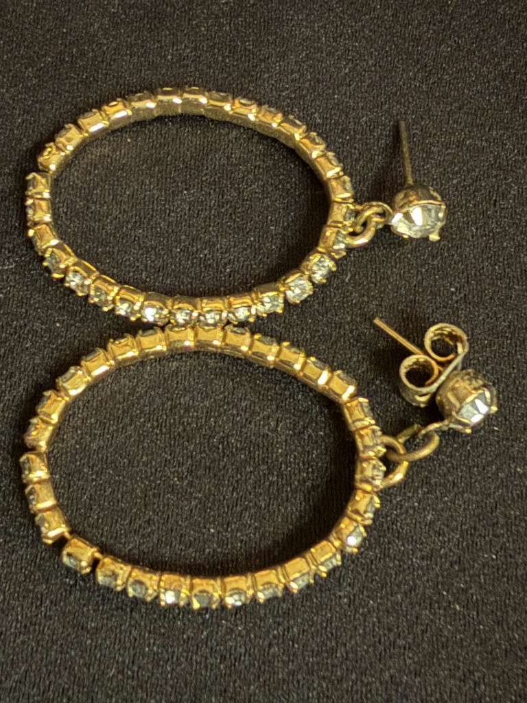 Two Pairs of Gold-Tone Rhinestone Earrings Including Richelieu - image 5 of 6