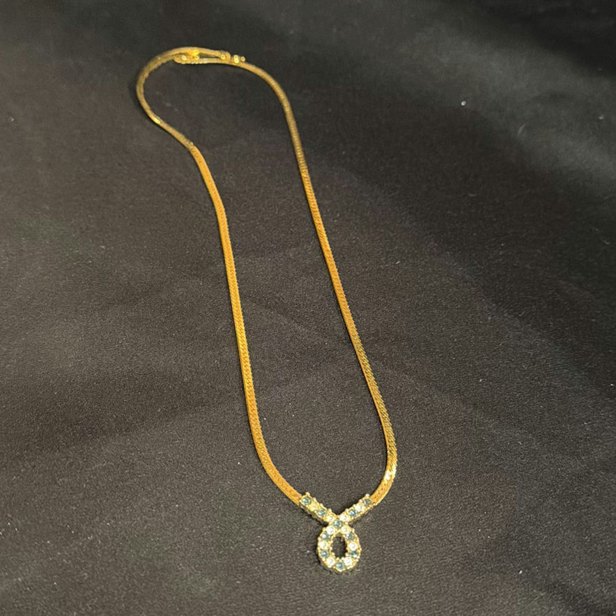 Gold-Tone Necklace with Blue and Clear Stone Pendant - image 1 of 3