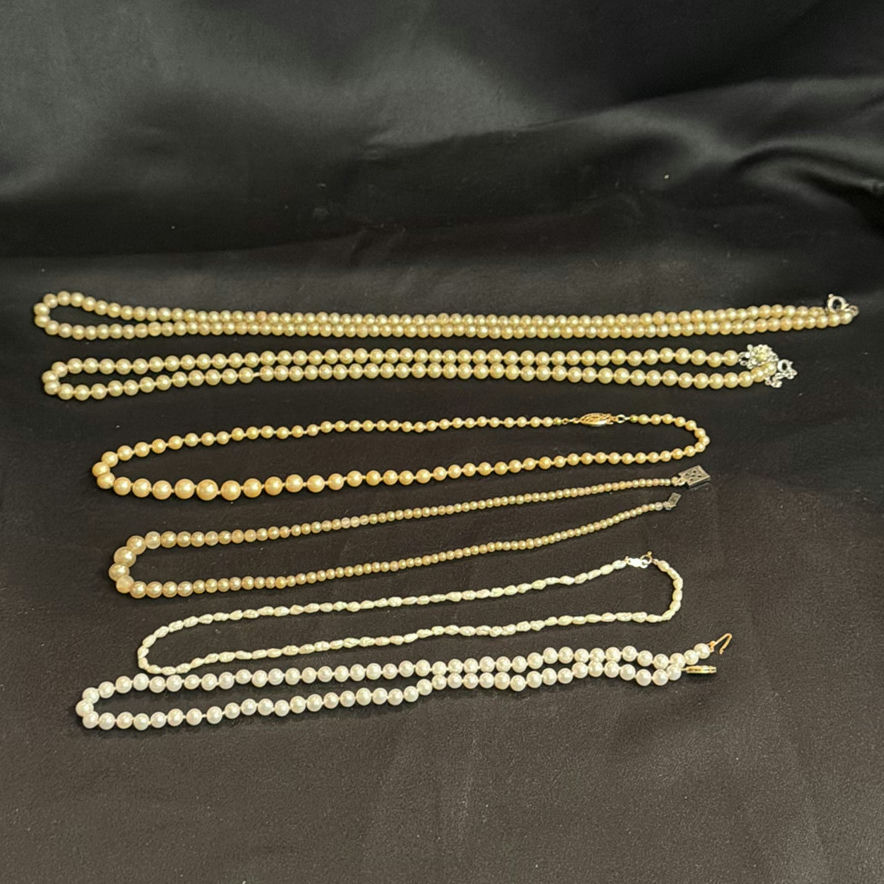 Collection of Faux Pearl Necklaces - One Stamped 14K Clasp - image 1 of 7