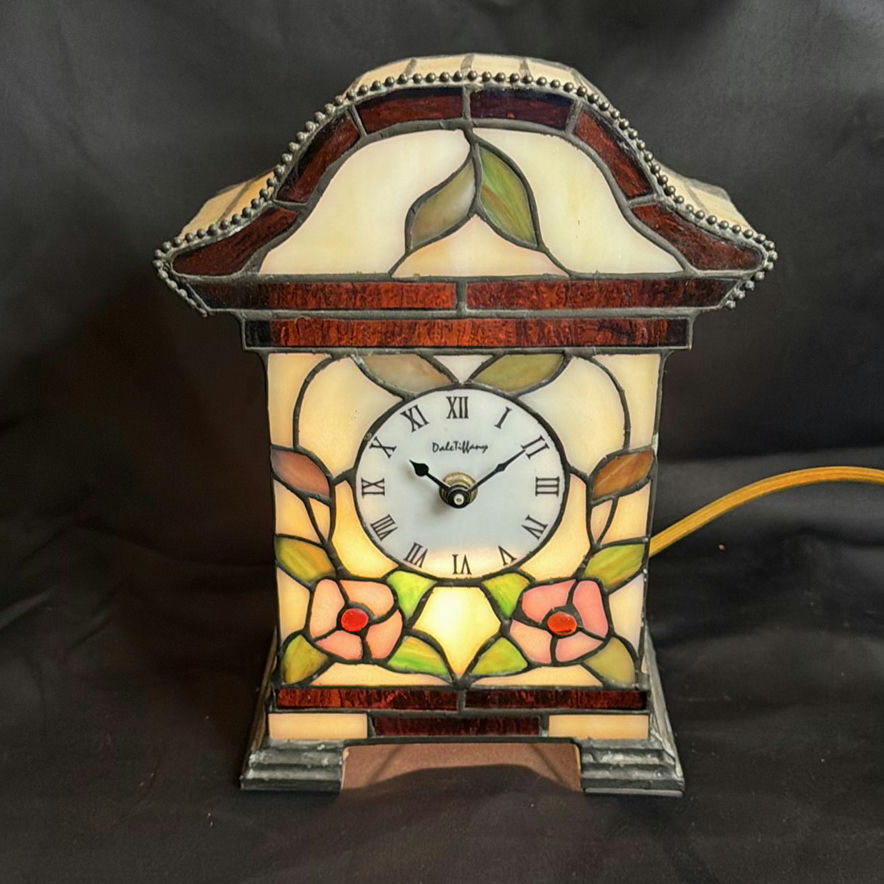 Vintage Dale Tiffany Stained Glass Table Clock Lamp - image 2 of 4