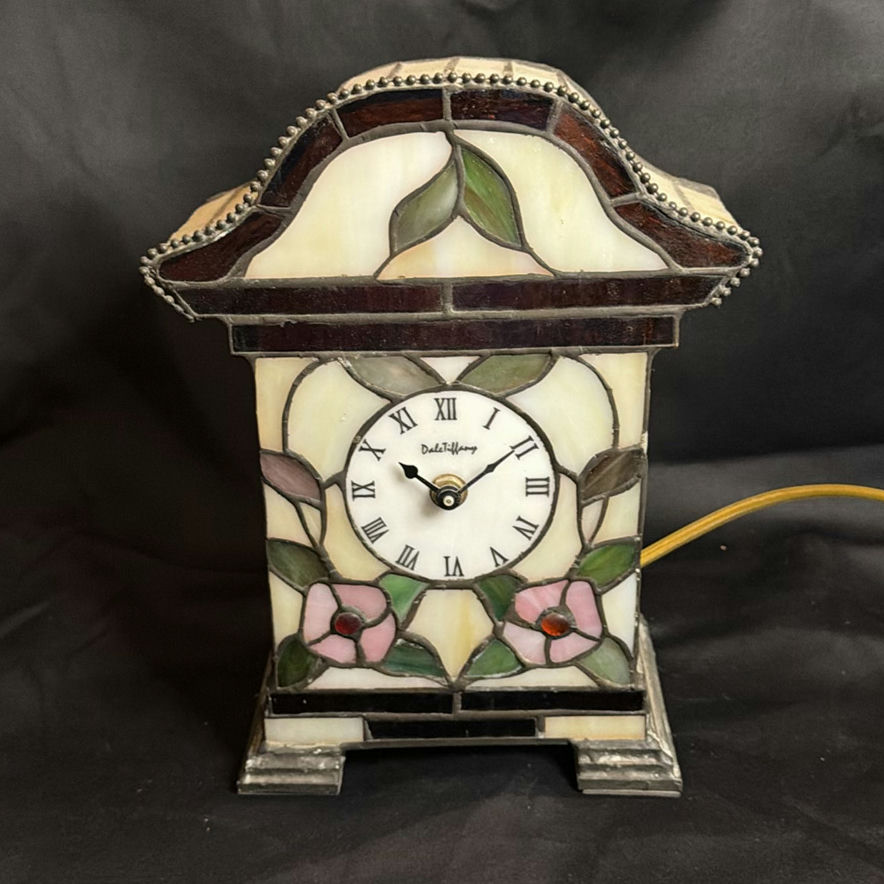 Vintage Dale Tiffany Stained Glass Table Clock Lamp - image 1 of 4